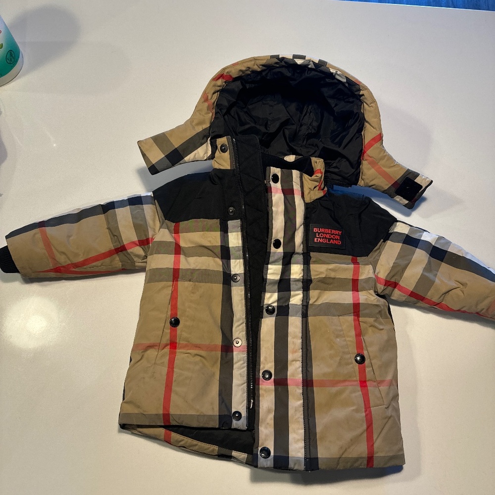 Burberry Kids Plaid Puffer Jacket - Tan, Black, Red